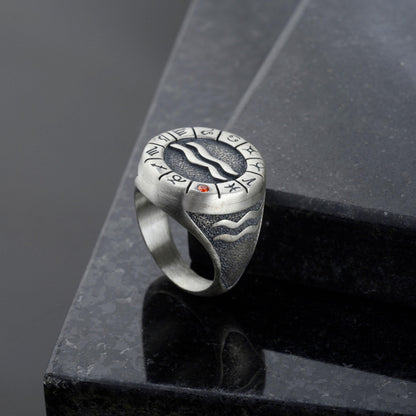 Sterling Silver Aquarius Zodiac Ring: Horoscope Astrology Gift