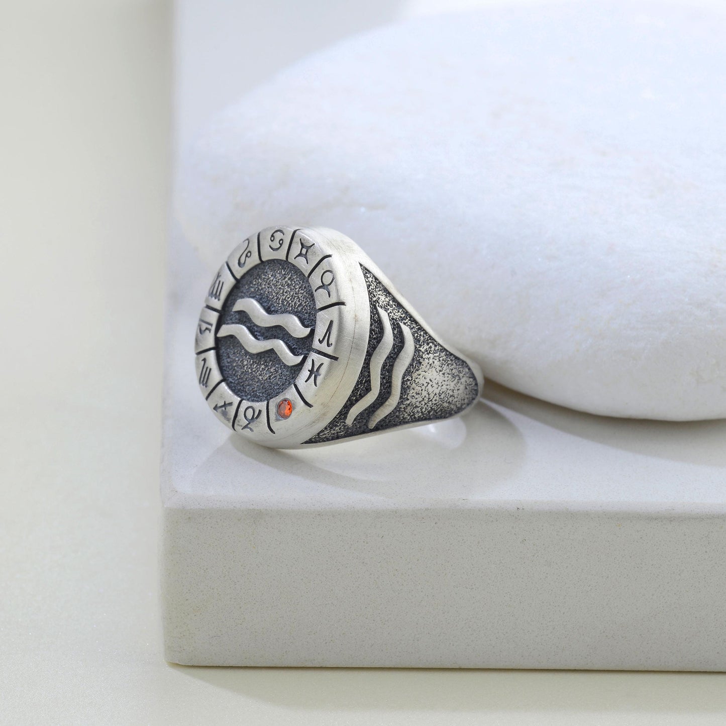 Sterling Silver Aquarius Zodiac Ring: Horoscope Astrology Gift