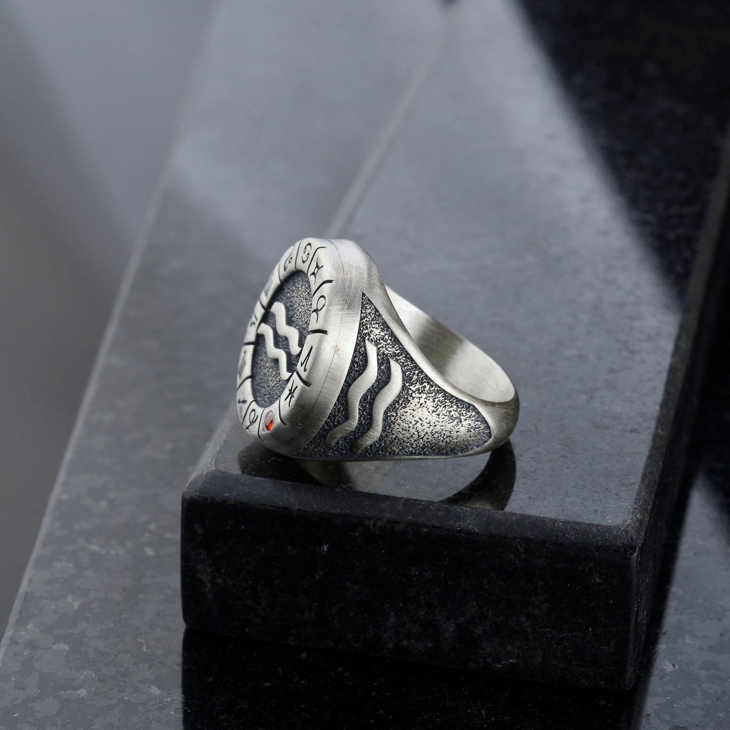 Sterling Silver Aquarius Zodiac Ring: Horoscope Astrology Gift