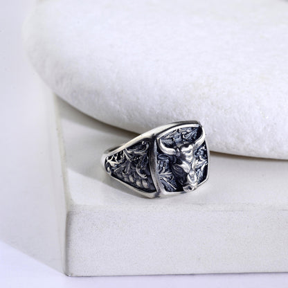 Sterling Silver Bull Head Signet Ring, Handmade Animal Jewelry