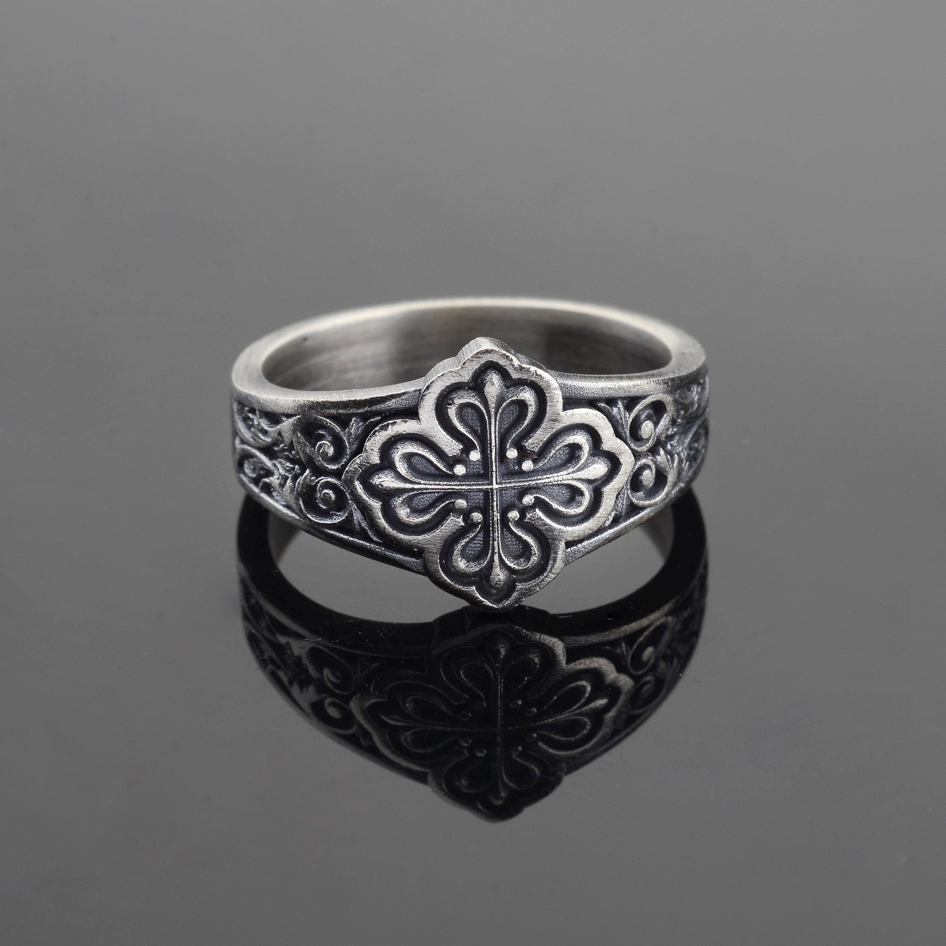 Sterling Silver Celtic Cross Ring: Handmade Clover Signet
