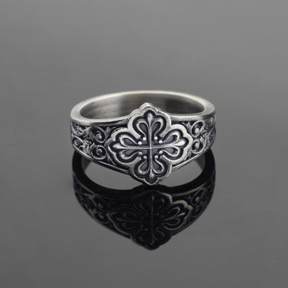 Sterling Silver Celtic Cross Ring: Handmade Clover Signet