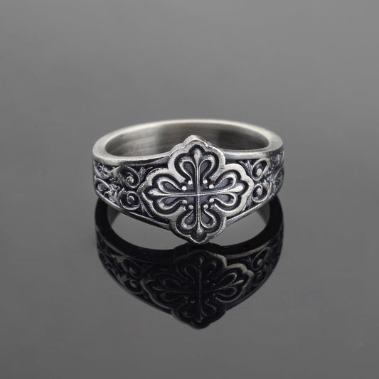 Sterling Silver Celtic Cross Ring: Handmade Clover Signet