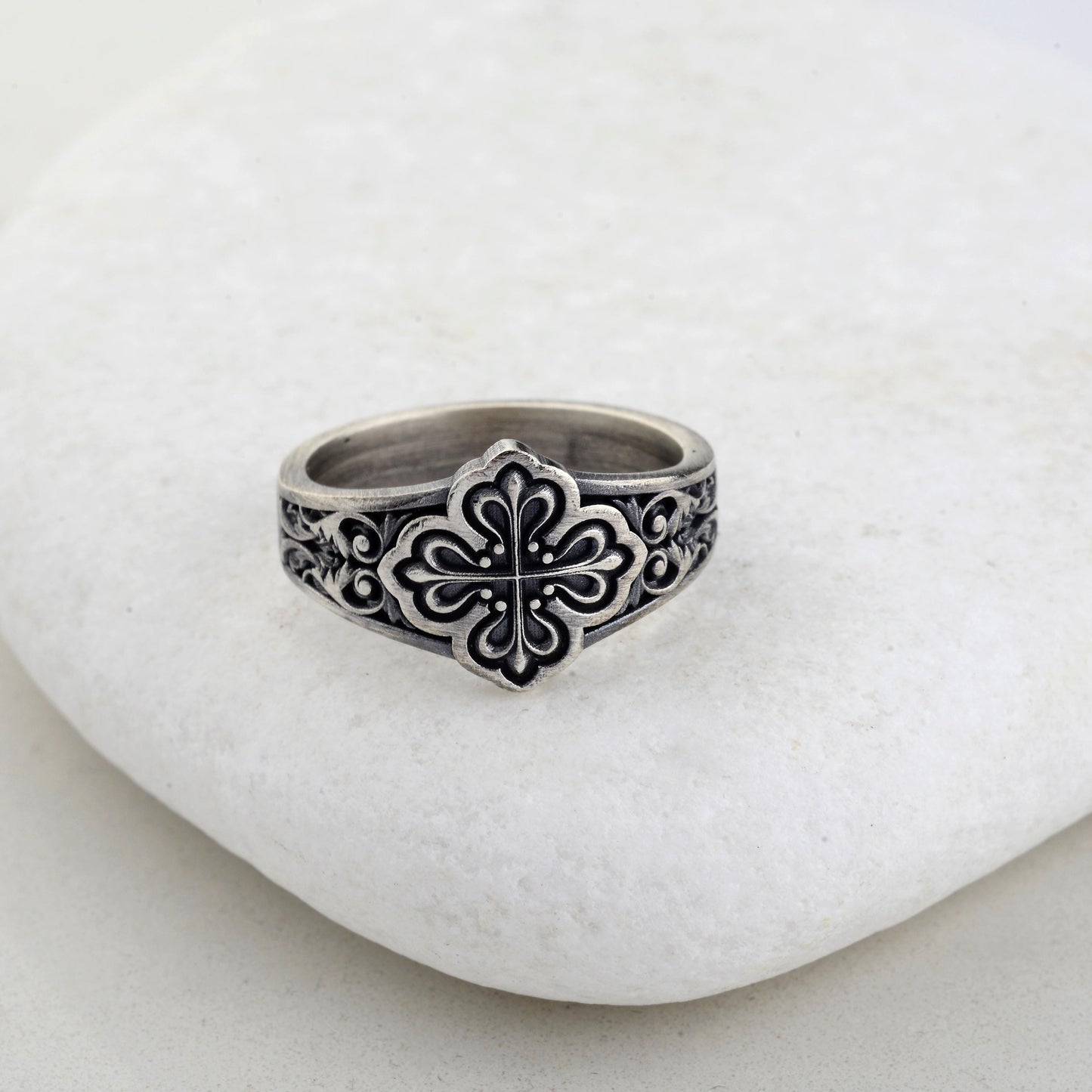 Sterling Silver Celtic Cross Ring: Handmade Clover Signet