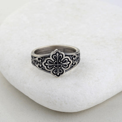 Sterling Silver Celtic Cross Ring: Handmade Clover Signet