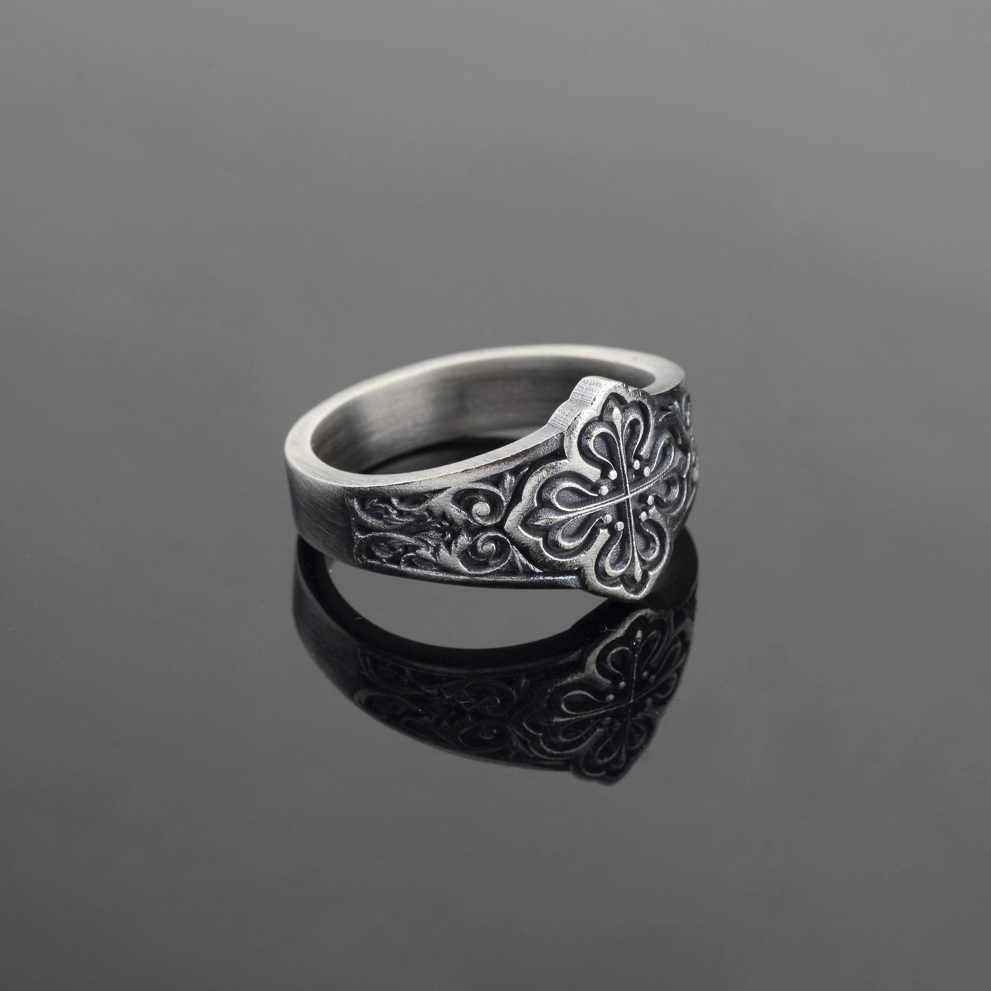 Sterling Silver Celtic Cross Ring: Handmade Clover Signet