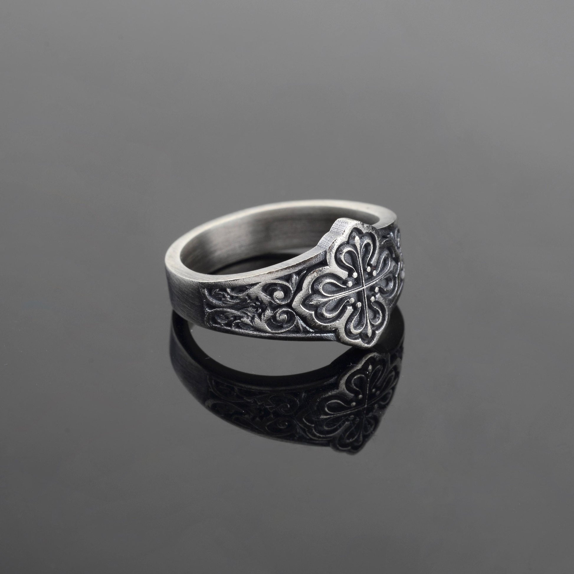 Sterling Silver Celtic Cross Ring: Handmade Clover Signet