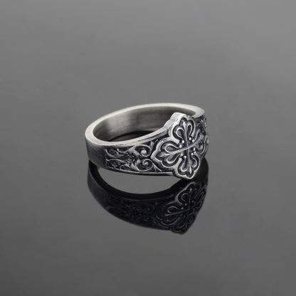 Sterling Silver Celtic Cross Ring: Handmade Clover Signet