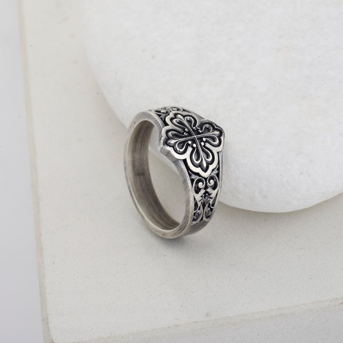 Sterling Silver Celtic Cross Ring: Handmade Clover Signet