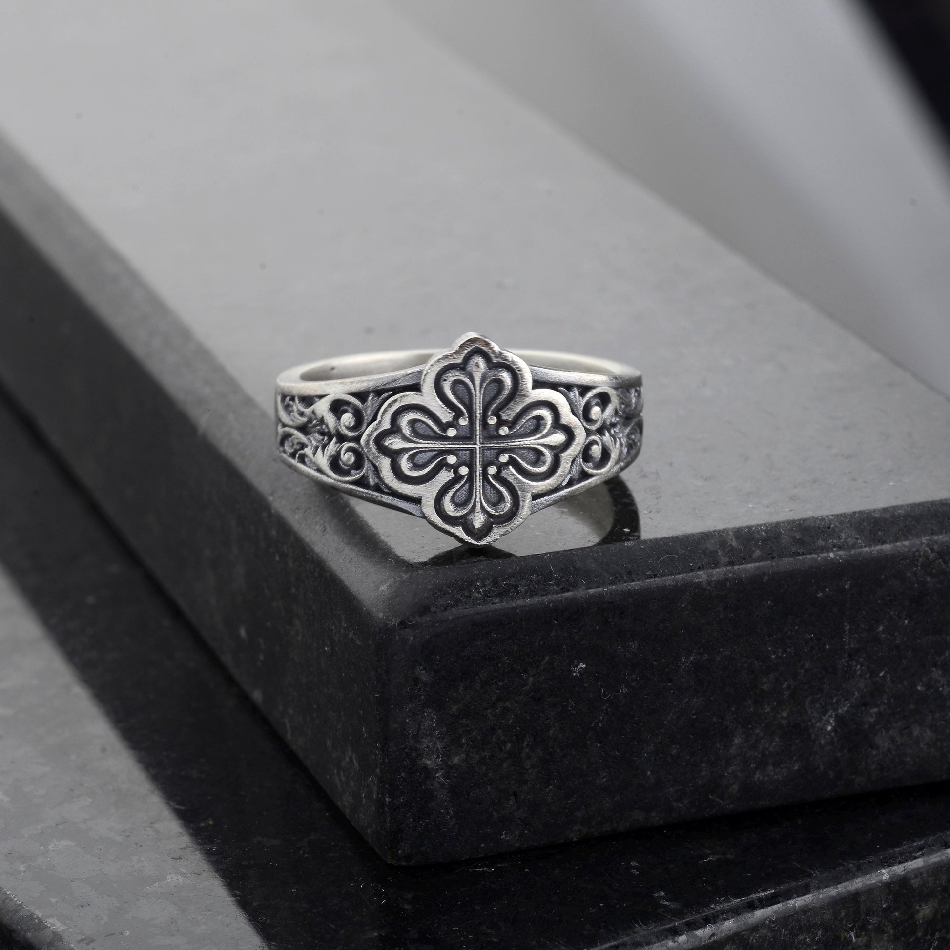 Sterling Silver Celtic Cross Ring: Handmade Clover Signet