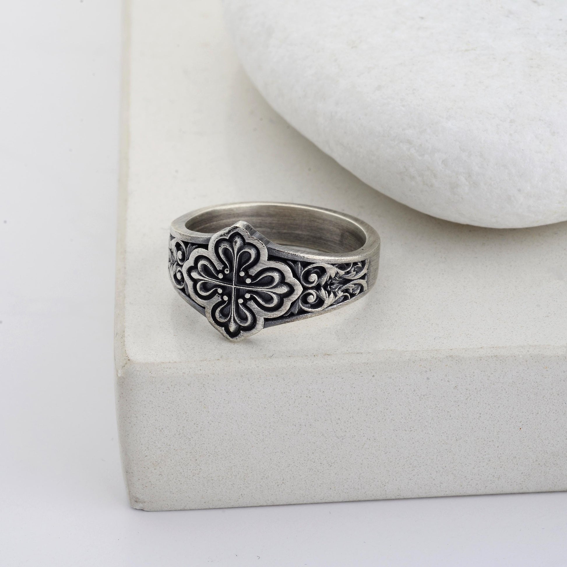 Sterling Silver Celtic Cross Ring: Handmade Clover Signet