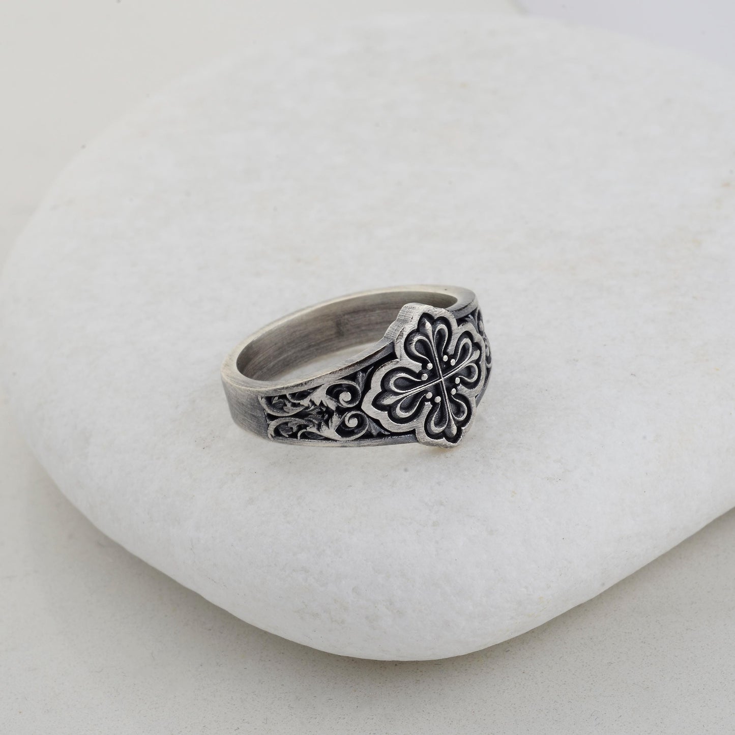 Sterling Silver Celtic Cross Ring: Handmade Clover Signet
