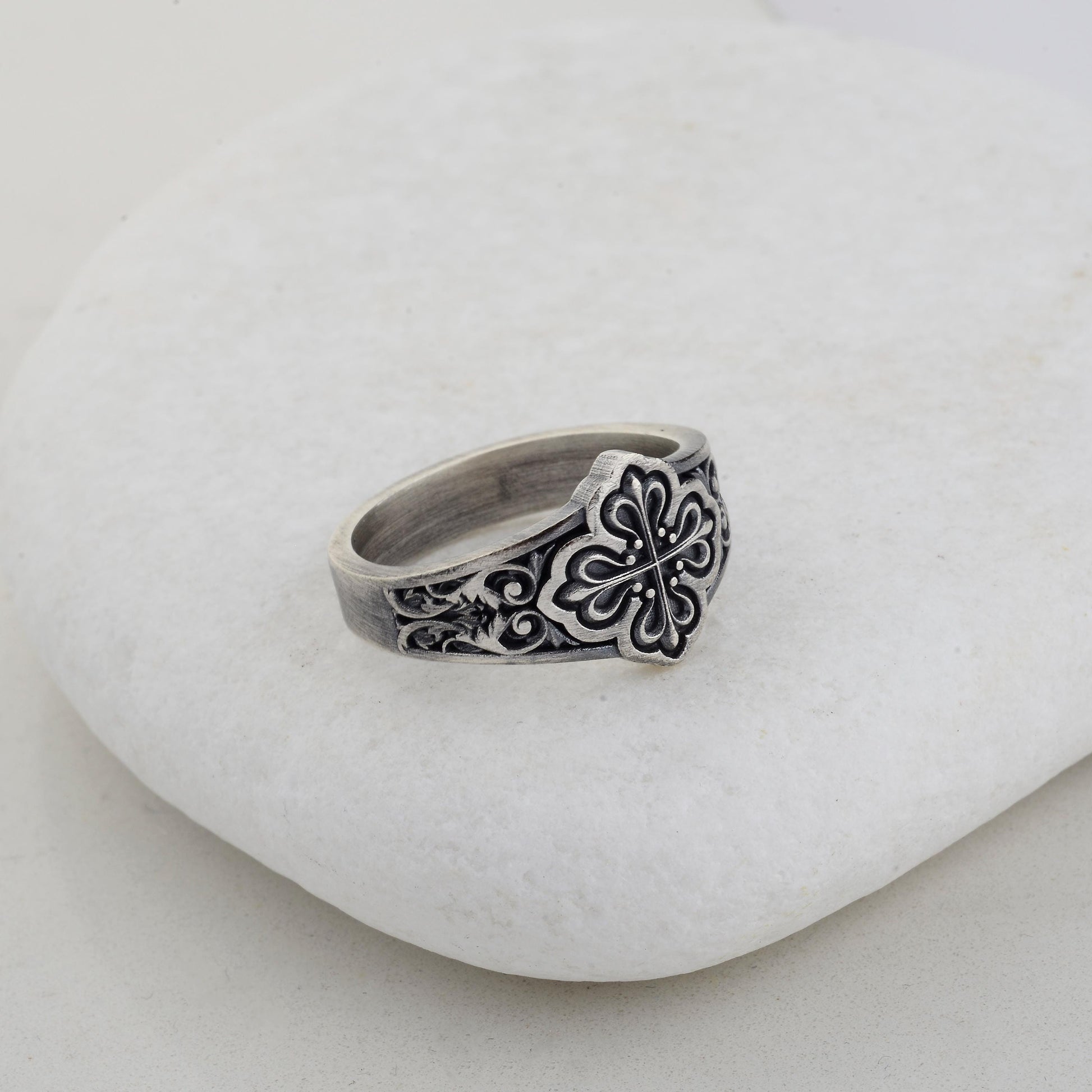 Sterling Silver Celtic Cross Ring: Handmade Clover Signet