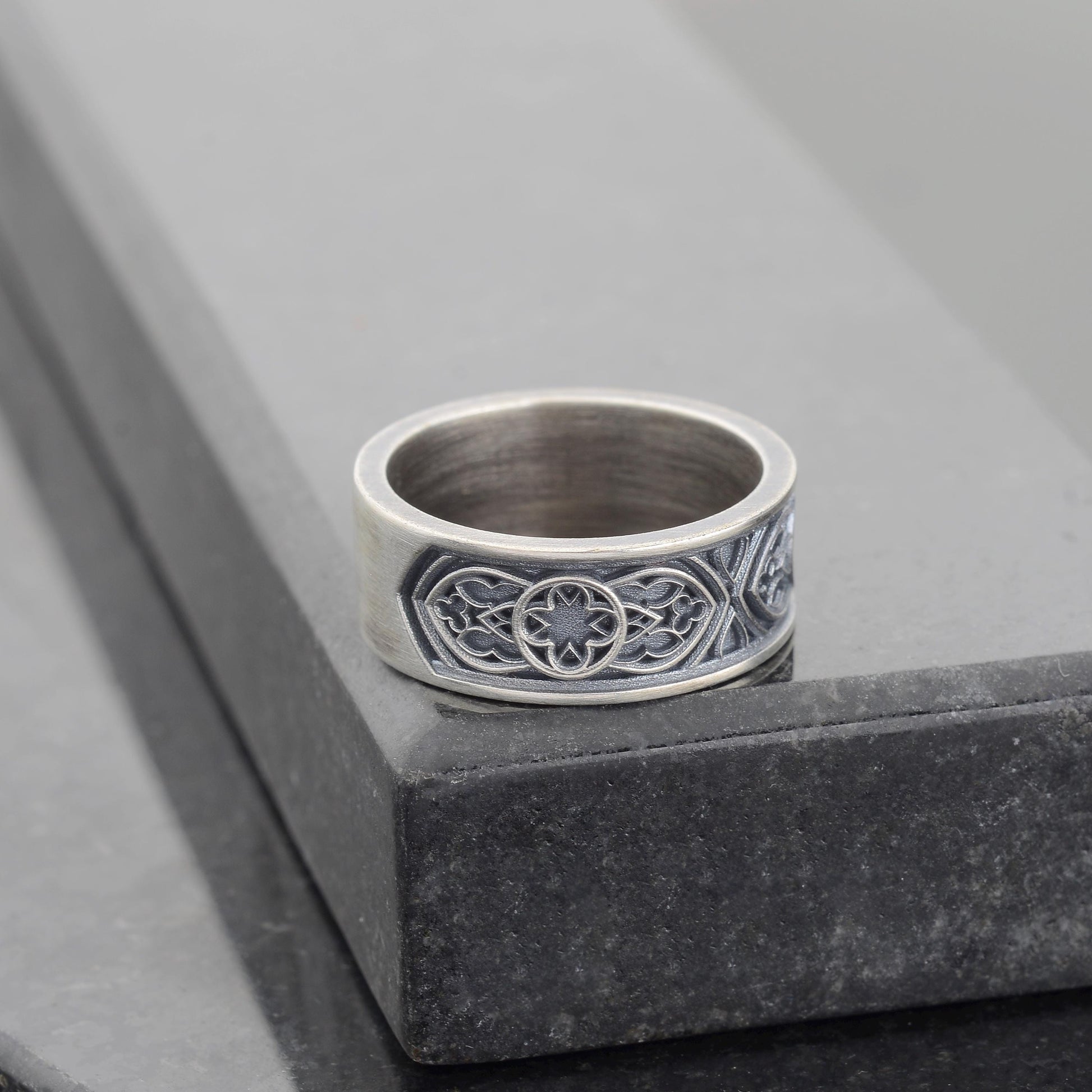 Sterling Silver Celtic Cross Ring, Irish Clover Design