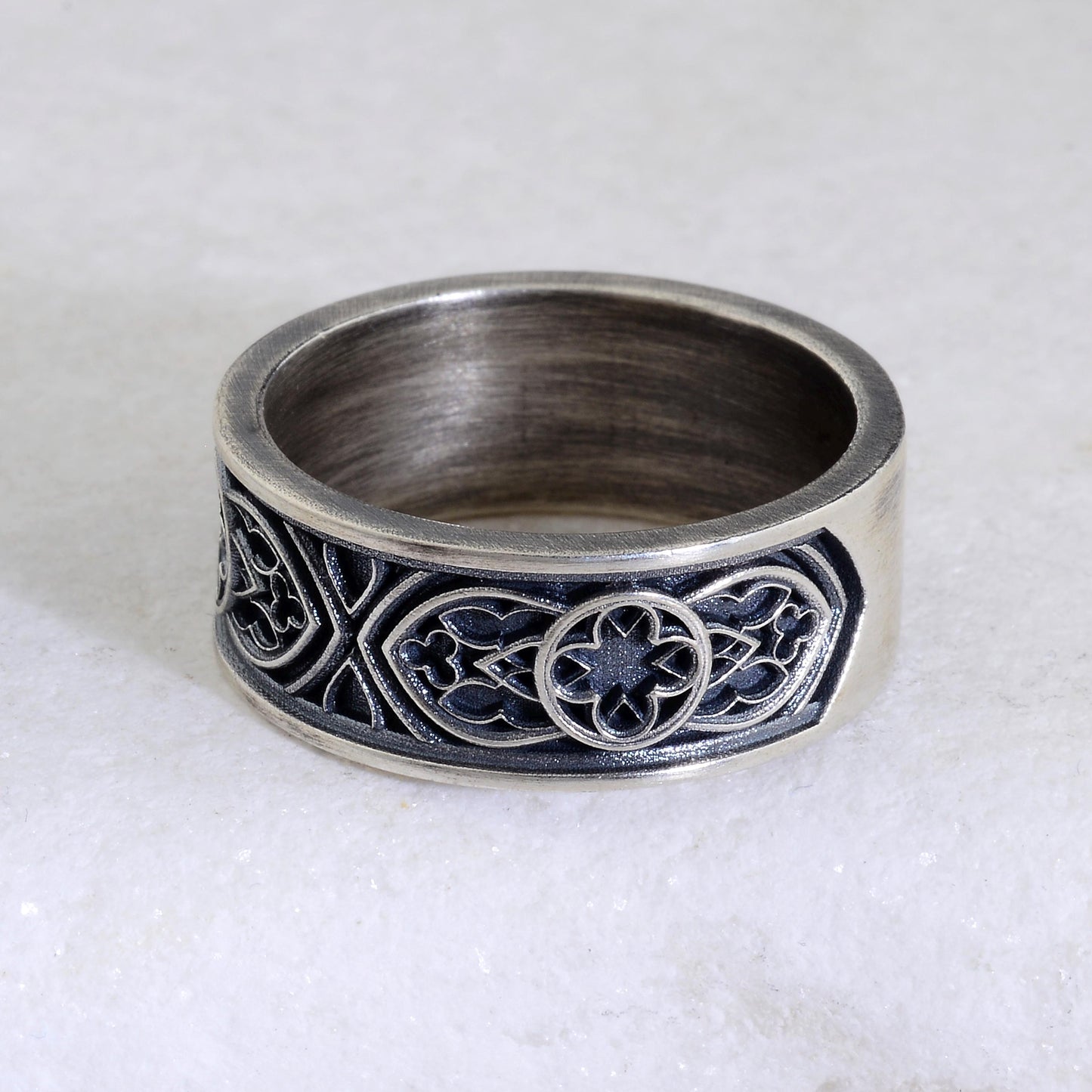 Sterling Silver Celtic Cross Ring, Irish Clover Design