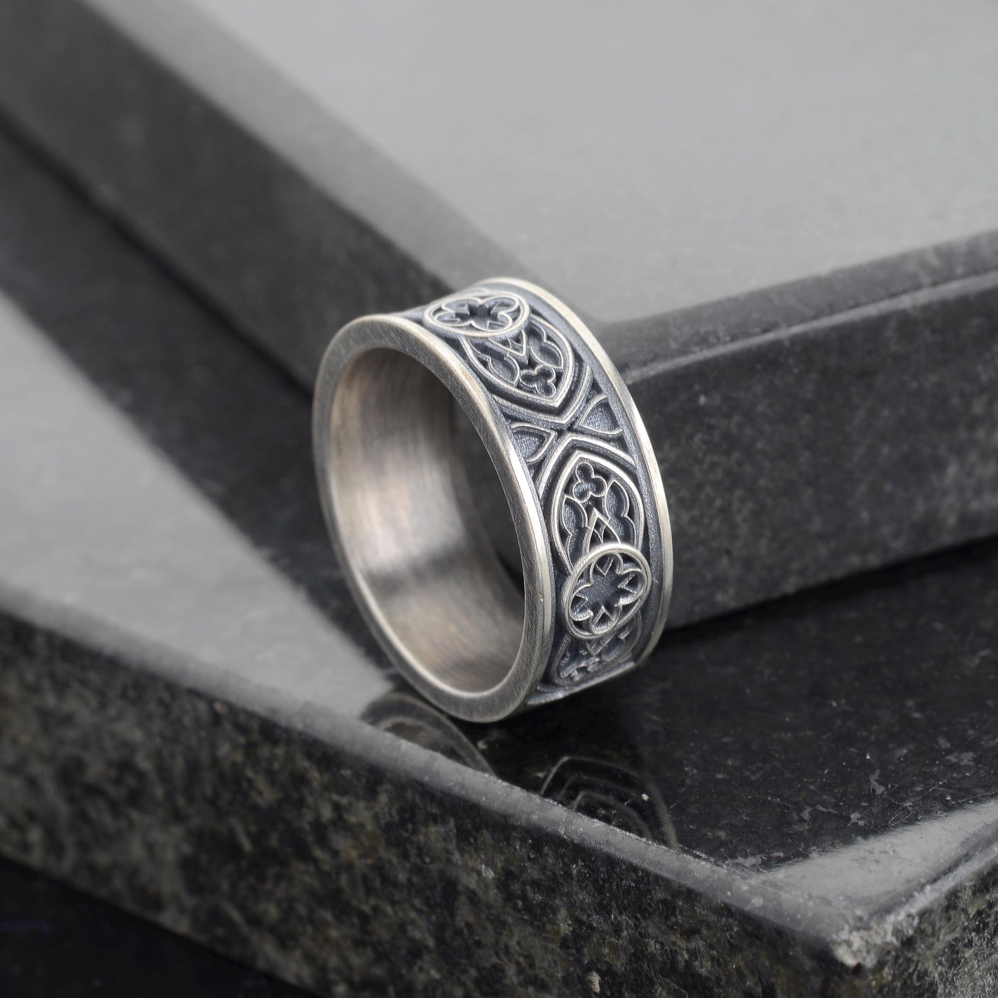 Sterling Silver Celtic Cross Ring, Irish Clover Design