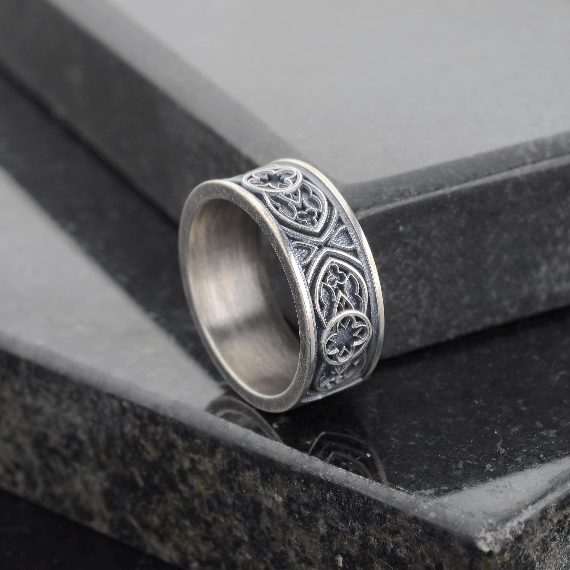 Sterling Silver Celtic Cross Ring, Irish Clover Design