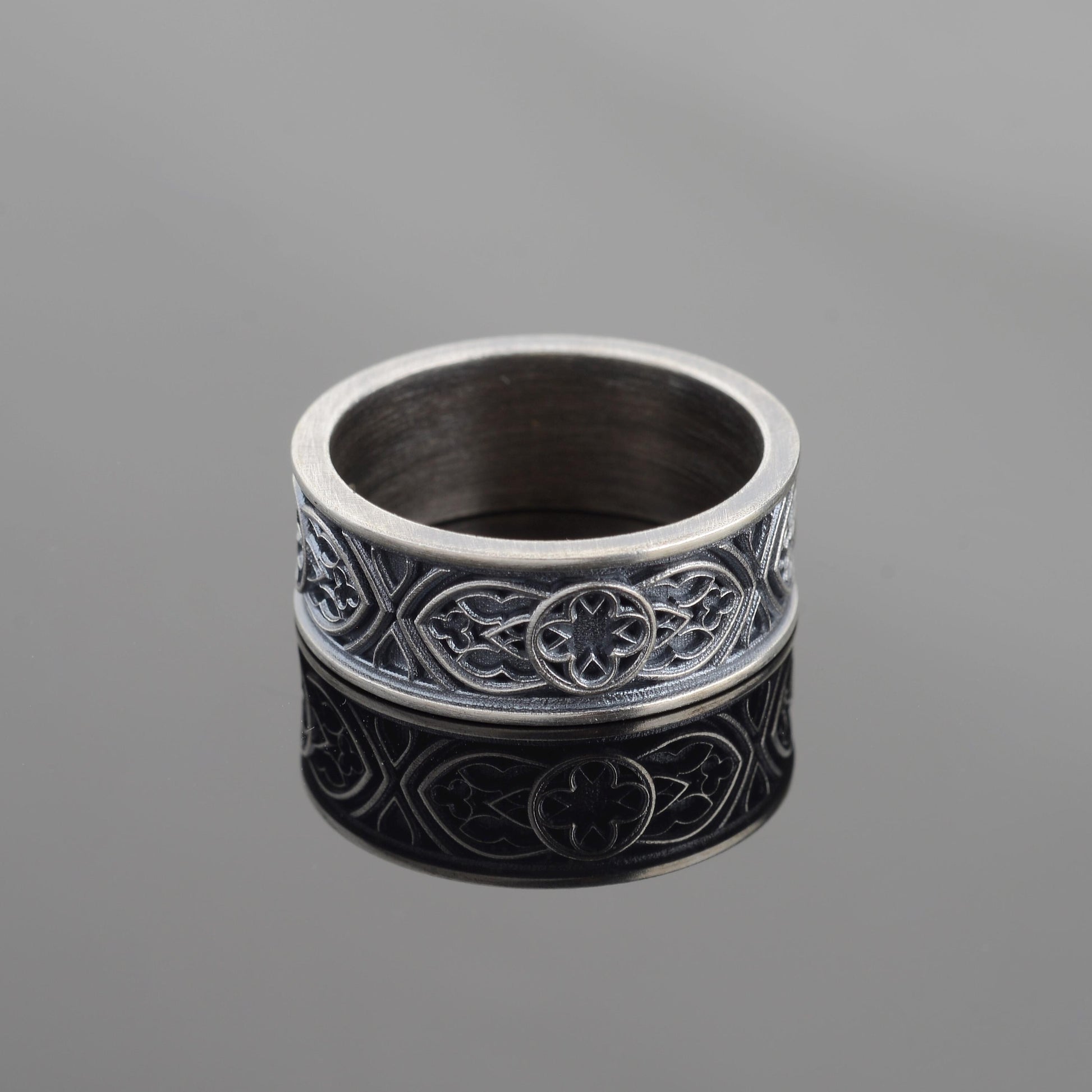 Sterling Silver Celtic Cross Ring, Irish Clover Design