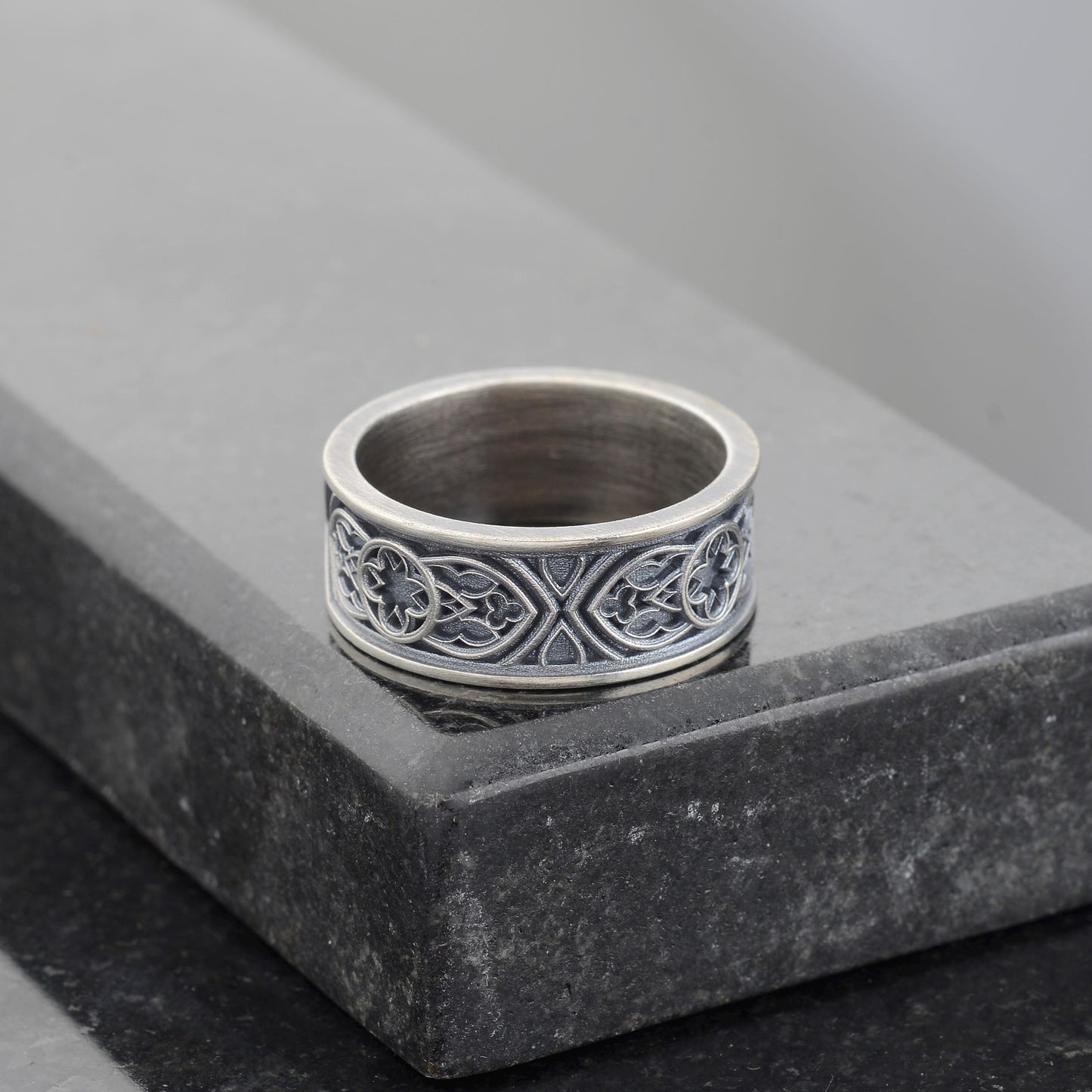 Sterling Silver Celtic Cross Ring, Irish Clover Design