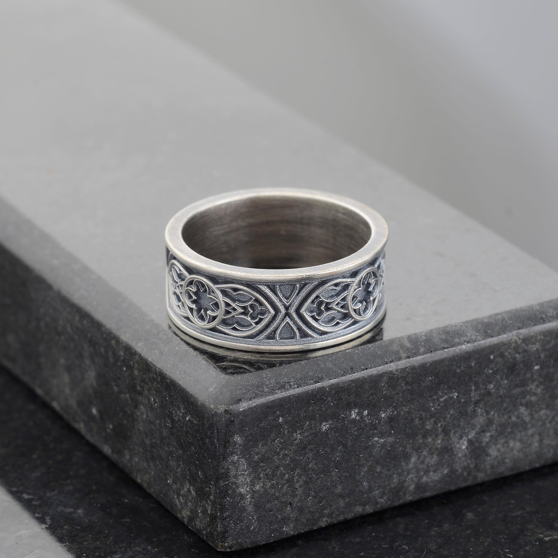 Sterling Silver Celtic Cross Ring, Irish Clover Design