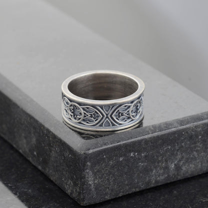 Sterling Silver Celtic Cross Ring, Irish Clover Design