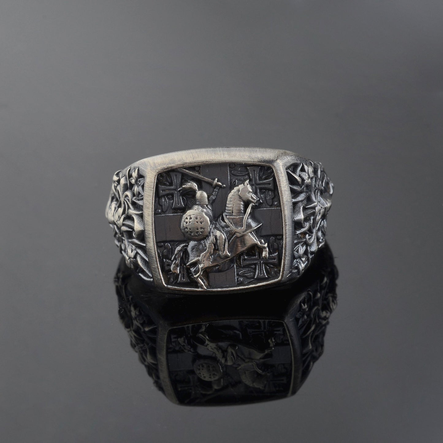 925 Sterling Silver Crusader Knight Ring, Knight Signet Silver Ring, Ring for Men, Silver Templar Knight  Ring, Unique Men's Gift