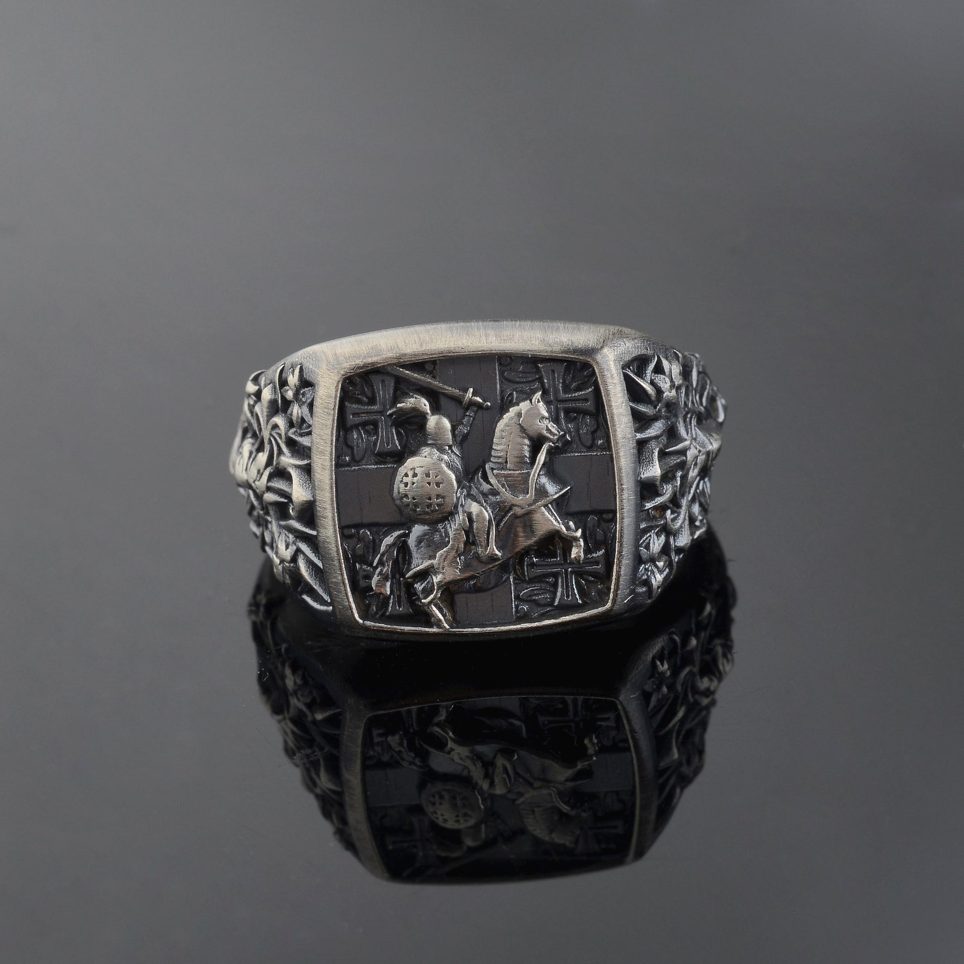 925 Sterling Silver Crusader Knight Ring, Knight Signet Silver Ring, Ring for Men, Silver Templar Knight  Ring, Unique Men's Gift