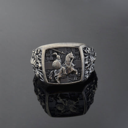 925 Sterling Silver Crusader Knight Ring, Knight Signet Silver Ring, Ring for Men, Silver Templar Knight  Ring, Unique Men's Gift