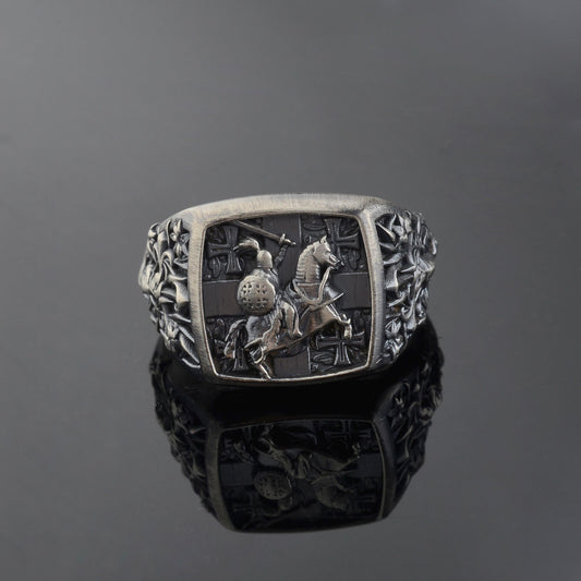 925 Sterling Silver Crusader Knight Ring, Knight Signet Silver Ring, Ring for Men, Silver Templar Knight  Ring, Unique Men's Gift