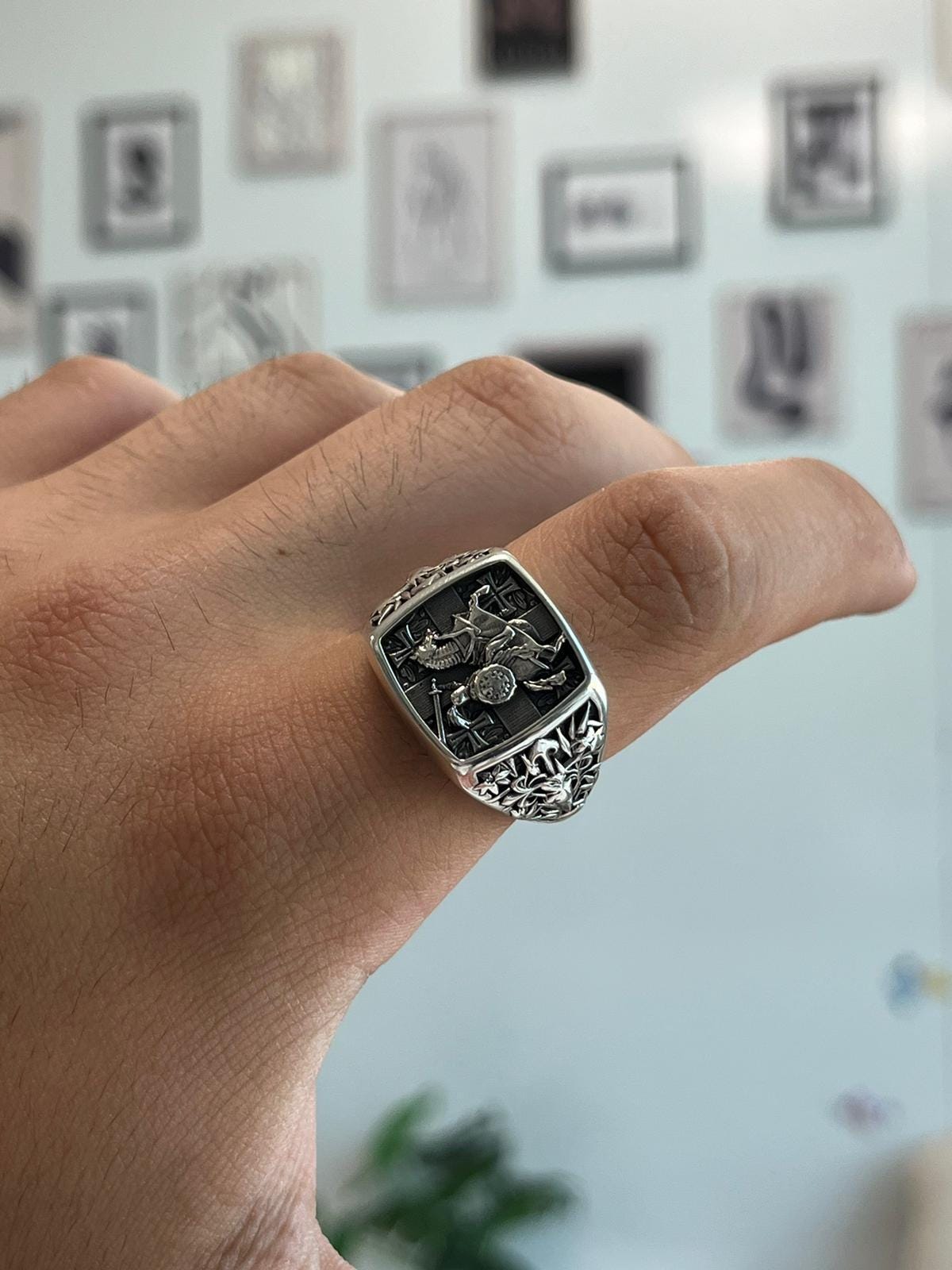 925 Sterling Silver Crusader Knight Ring, Knight Signet Silver Ring, Ring for Men, Silver Templar Knight  Ring, Unique Men's Gift