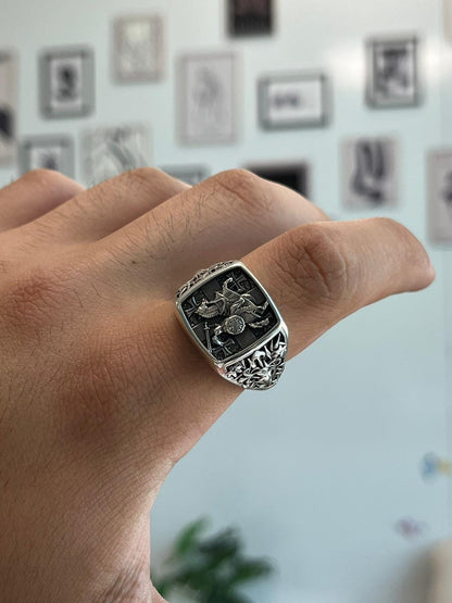 925 Sterling Silver Crusader Knight Ring, Knight Signet Silver Ring, Ring for Men, Silver Templar Knight  Ring, Unique Men's Gift