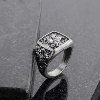 925 Sterling Silver Crusader Knight Ring, Knight Signet Silver Ring, Ring for Men, Silver Templar Knight  Ring, Unique Men's Gift