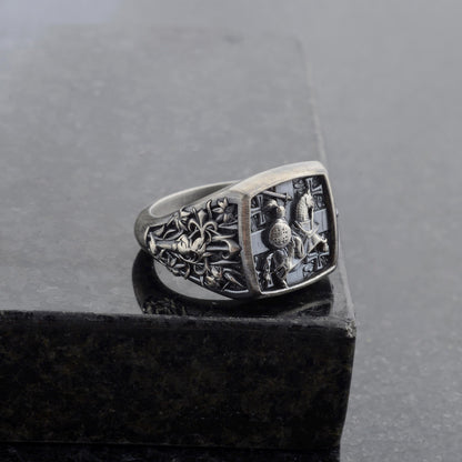925 Sterling Silver Crusader Knight Ring, Knight Signet Silver Ring, Ring for Men, Silver Templar Knight  Ring, Unique Men's Gift