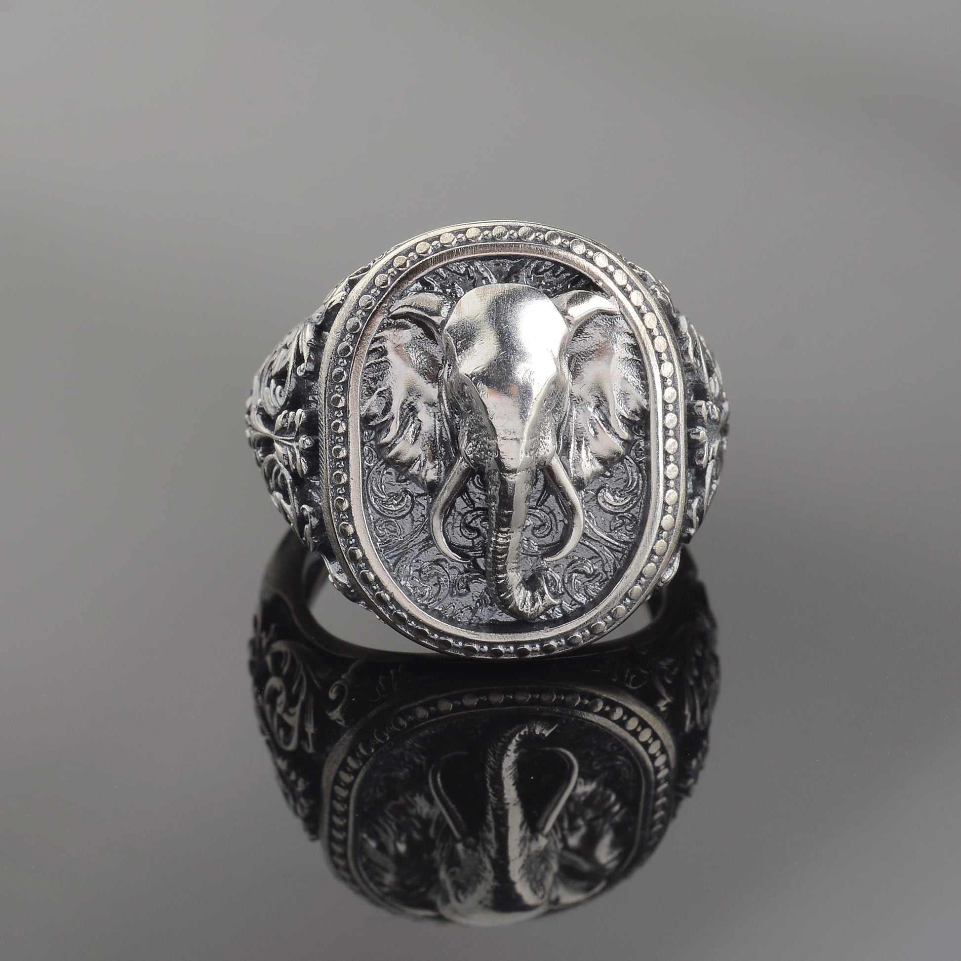 Sterling Silver Elephant Ring, Animal Talisman, Mens Jewelry Gift