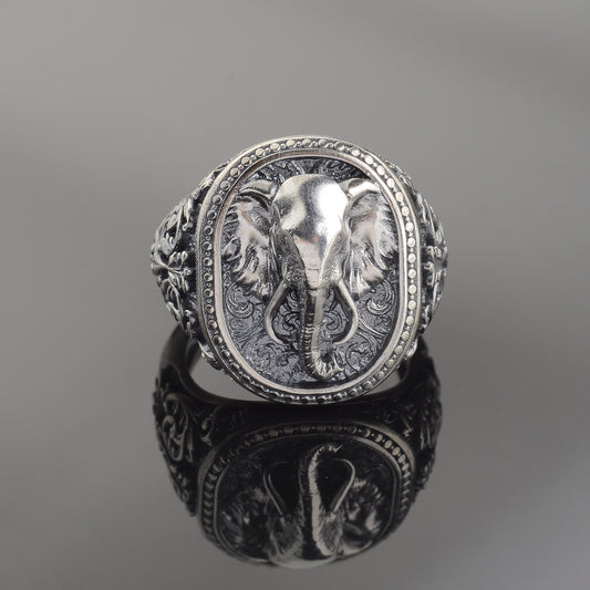Sterling Silver Elephant Ring, Animal Talisman, Mens Jewelry Gift