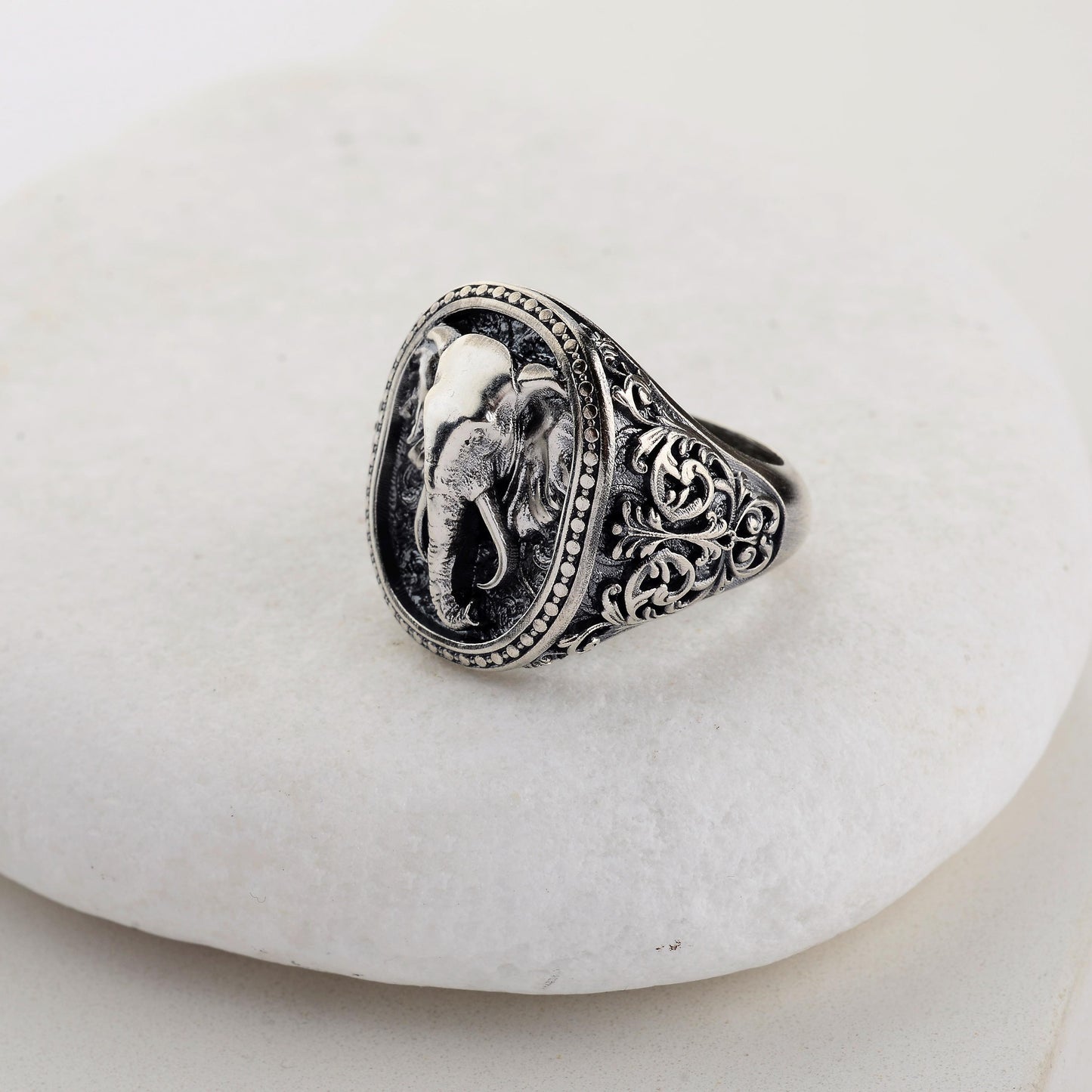 Sterling Silver Elephant Ring, Animal Talisman, Mens Jewelry Gift