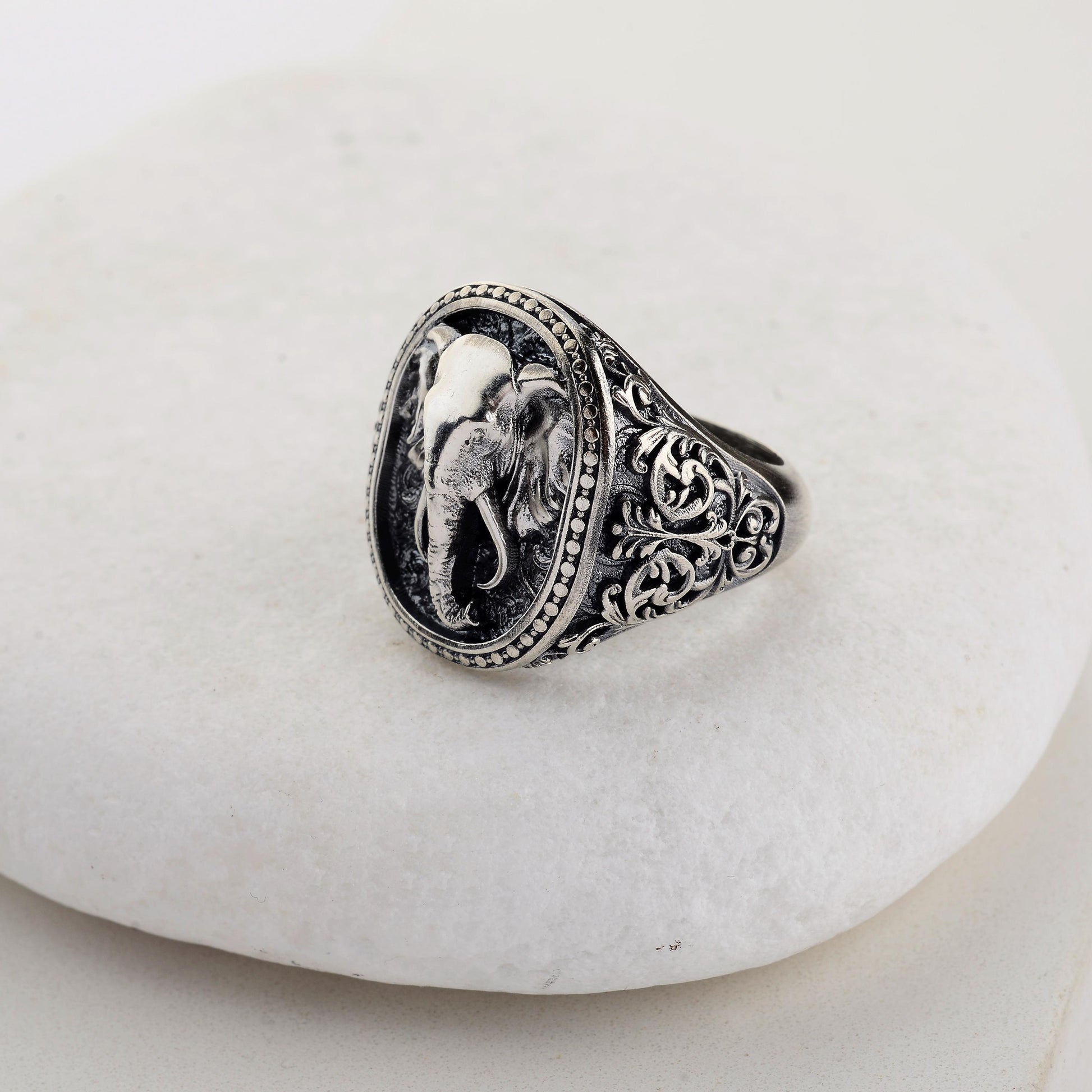 Sterling Silver Elephant Ring, Animal Talisman, Mens Jewelry Gift
