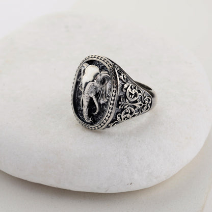 Sterling Silver Elephant Ring, Animal Talisman, Mens Jewelry Gift