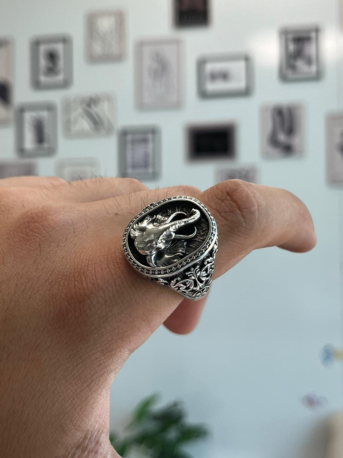 Sterling Silver Elephant Ring, Animal Talisman, Mens Jewelry Gift