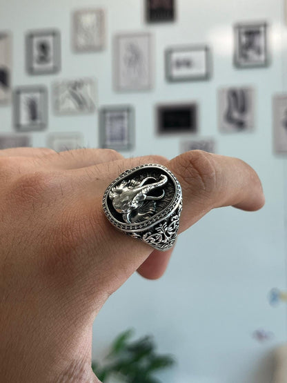 Sterling Silver Elephant Ring, Animal Talisman, Mens Jewelry Gift