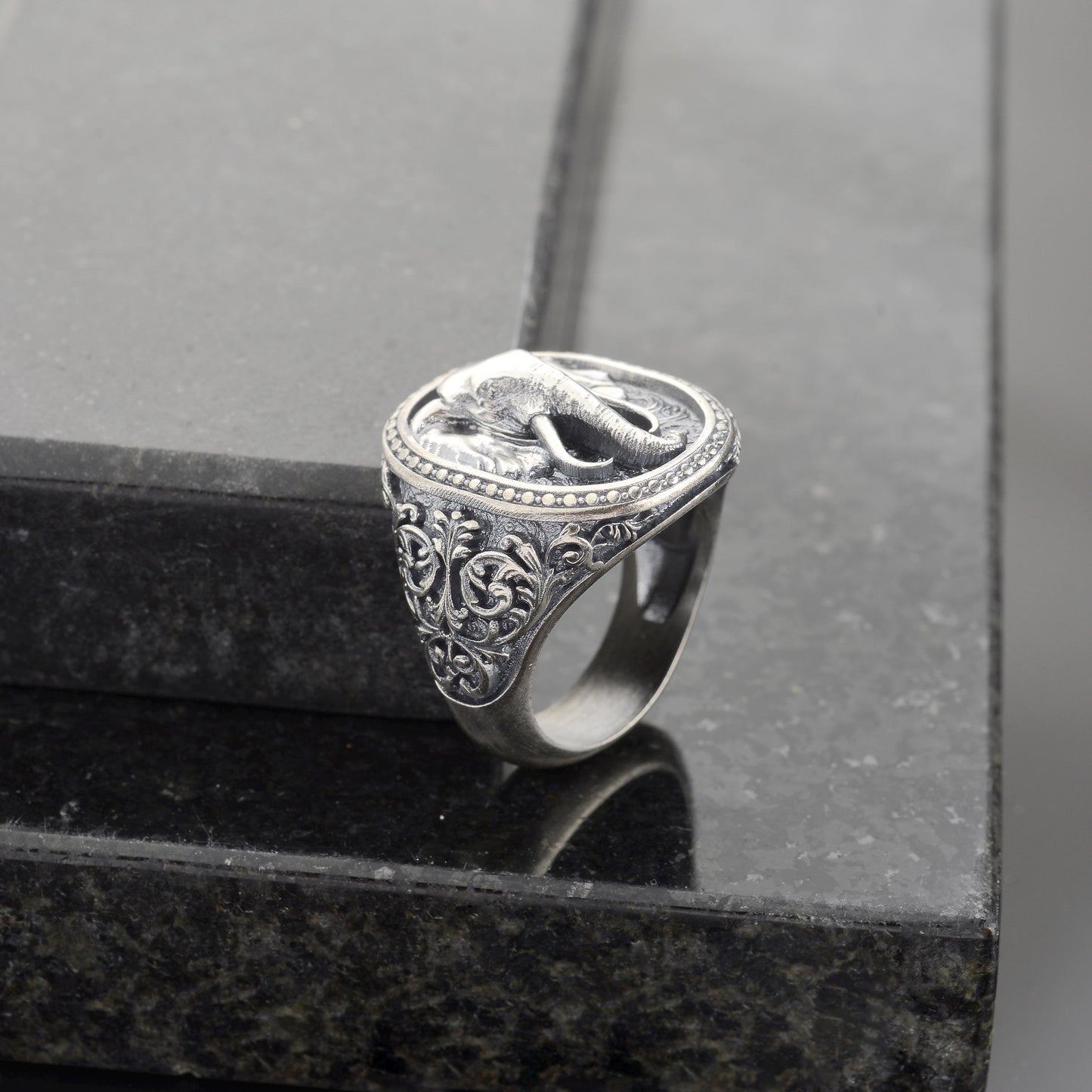 Sterling Silver Elephant Ring, Animal Talisman, Mens Jewelry Gift