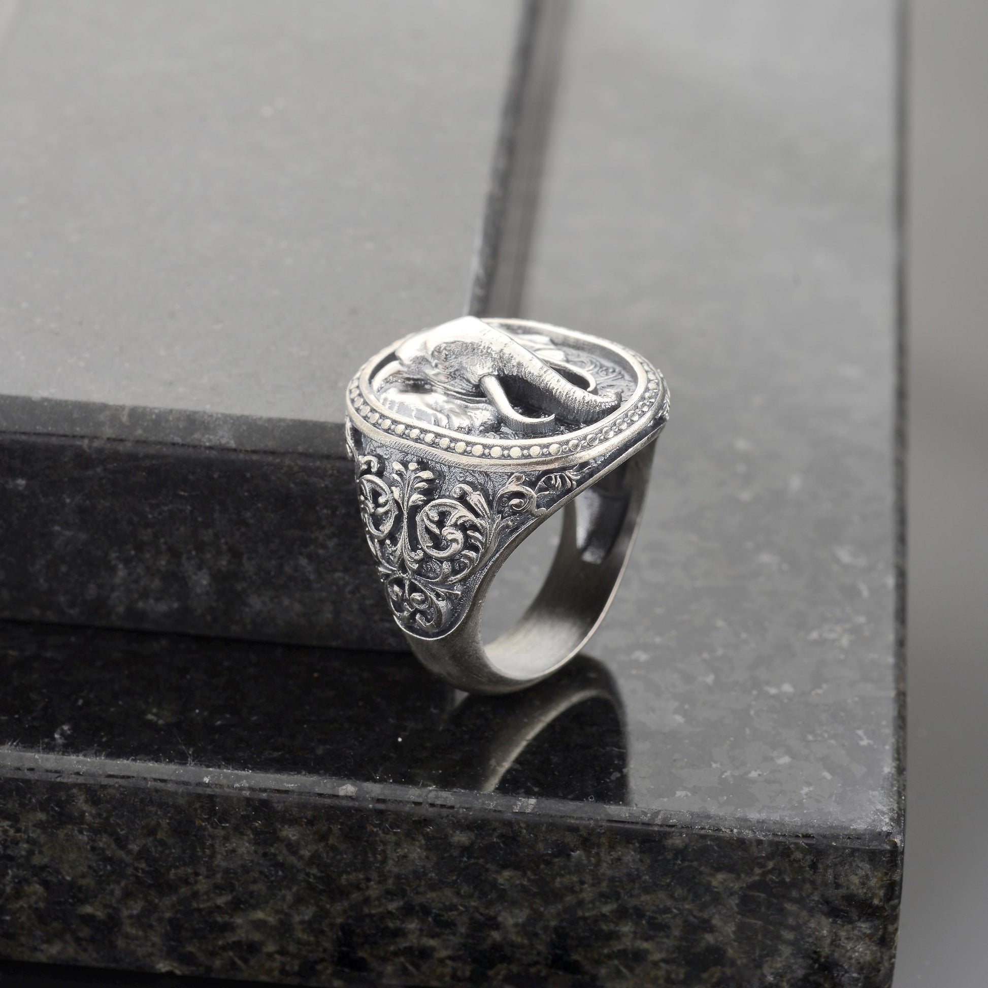 Sterling Silver Elephant Ring, Animal Talisman, Mens Jewelry Gift