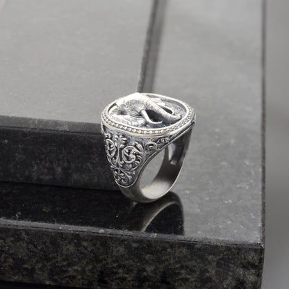 Sterling Silver Elephant Ring, Animal Talisman, Mens Jewelry Gift