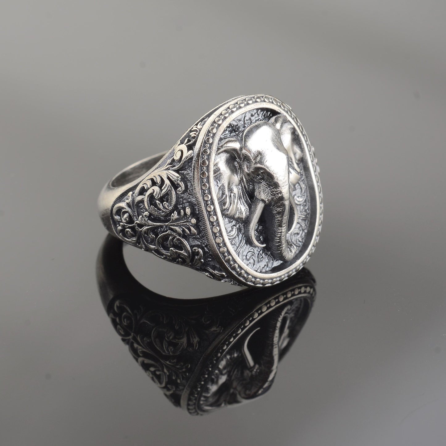 Sterling Silver Elephant Ring, Animal Talisman, Mens Jewelry Gift