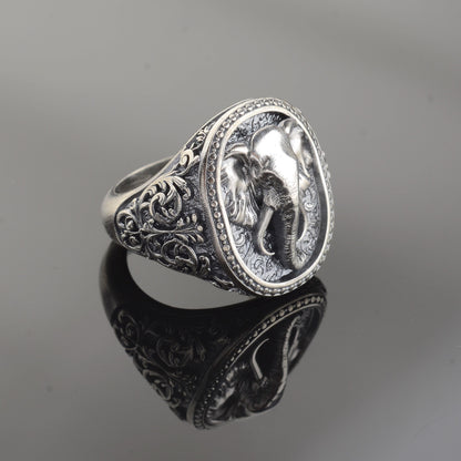 Sterling Silver Elephant Ring, Animal Talisman, Mens Jewelry Gift