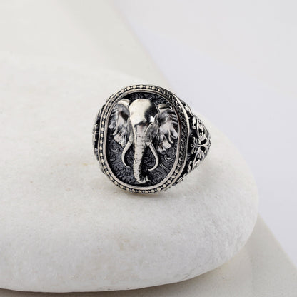 Sterling Silver Elephant Ring, Animal Talisman, Mens Jewelry Gift