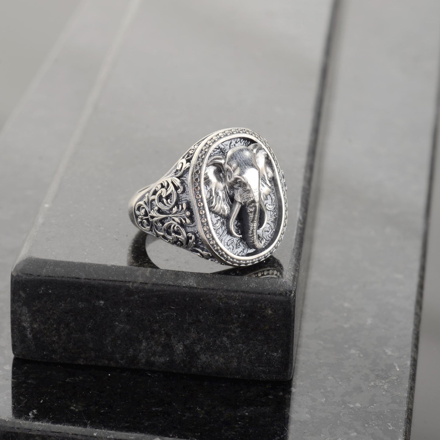 Sterling Silver Elephant Ring, Animal Talisman, Mens Jewelry Gift