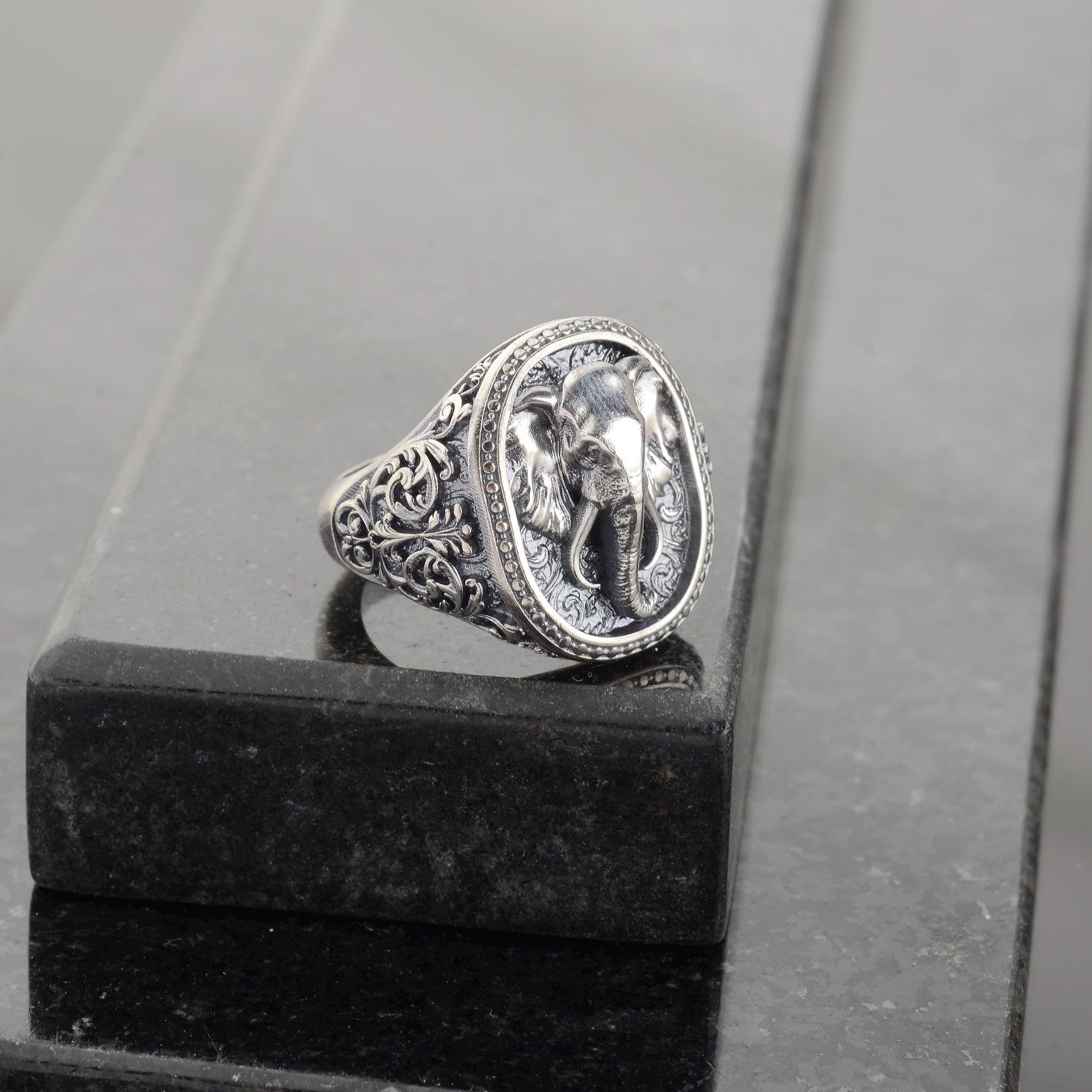 Sterling Silver Elephant Ring, Animal Talisman, Mens Jewelry Gift