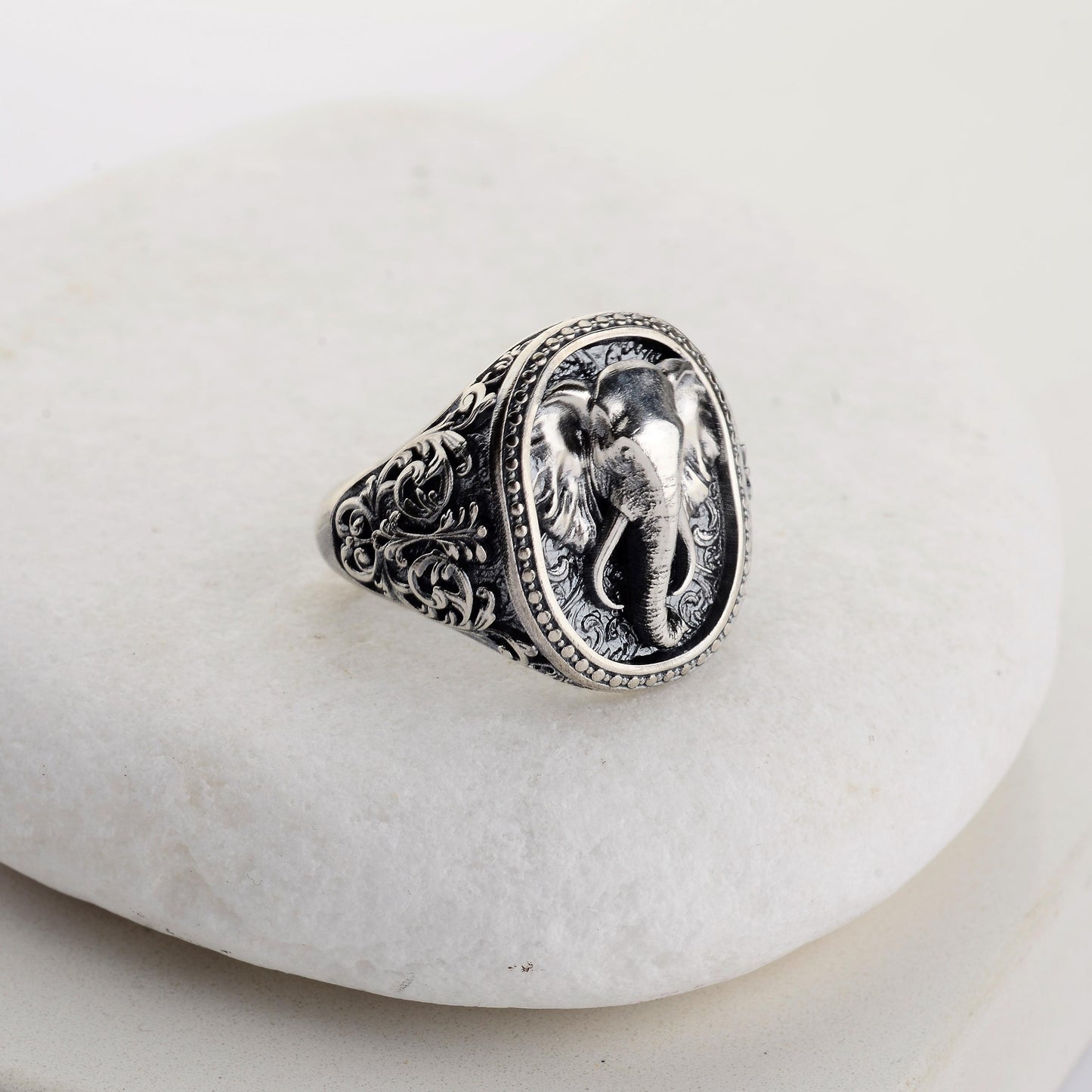 Sterling Silver Elephant Ring, Animal Talisman, Mens Jewelry Gift