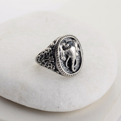 Sterling Silver Elephant Ring, Animal Talisman, Mens Jewelry Gift